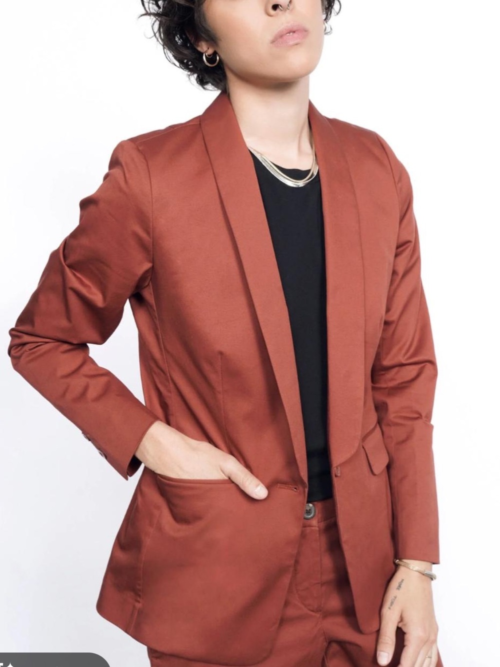 Wildfang The Essential Tux Blazer L Rust Cotton Stretch Career Jacket WB2300